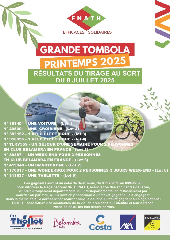 Résultats de la grande tombola de printemps 2025